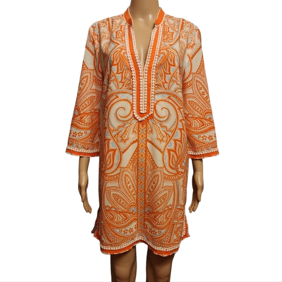 Ark & Co Orange Paisley 3/4 Sleeve Tunic Dress Cover Up Size M - Picture 1 of 12